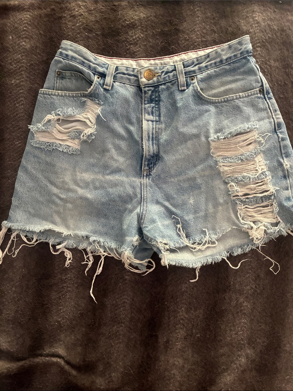 High-Rise Distressed Denim Shorts - Light Blue